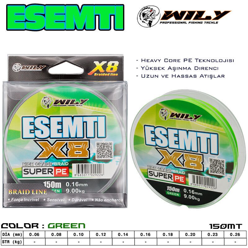 Wily Esenti 8 Kat İp Misina 150 mt Yeşil