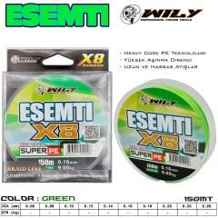 Wily Esenti 8 Kat İp Misina 150 mt Yeşil