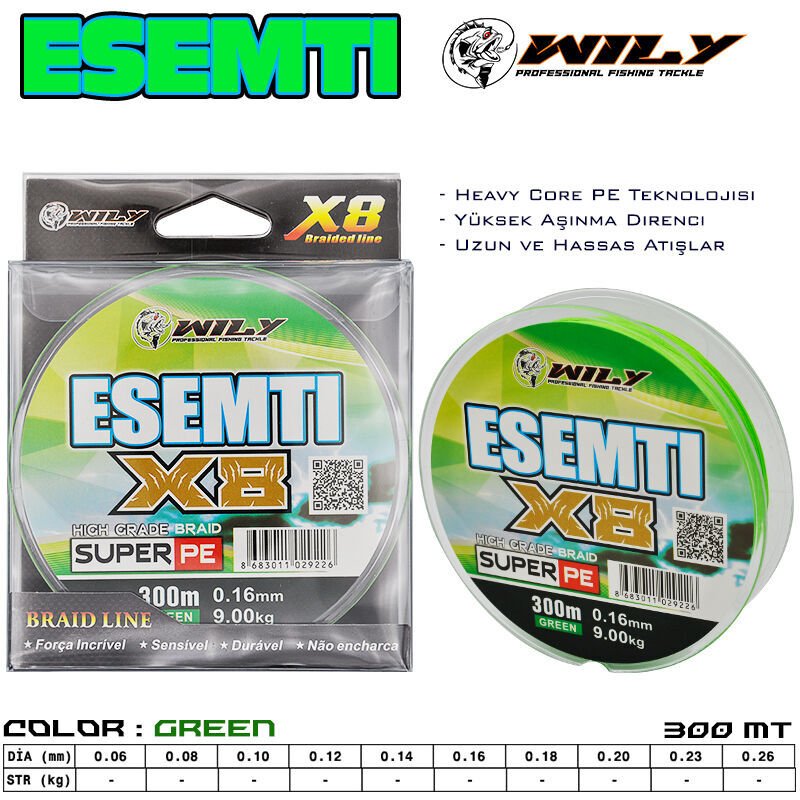 Wily Esenti 8 Kat İp Misina 300 mt Yeşil