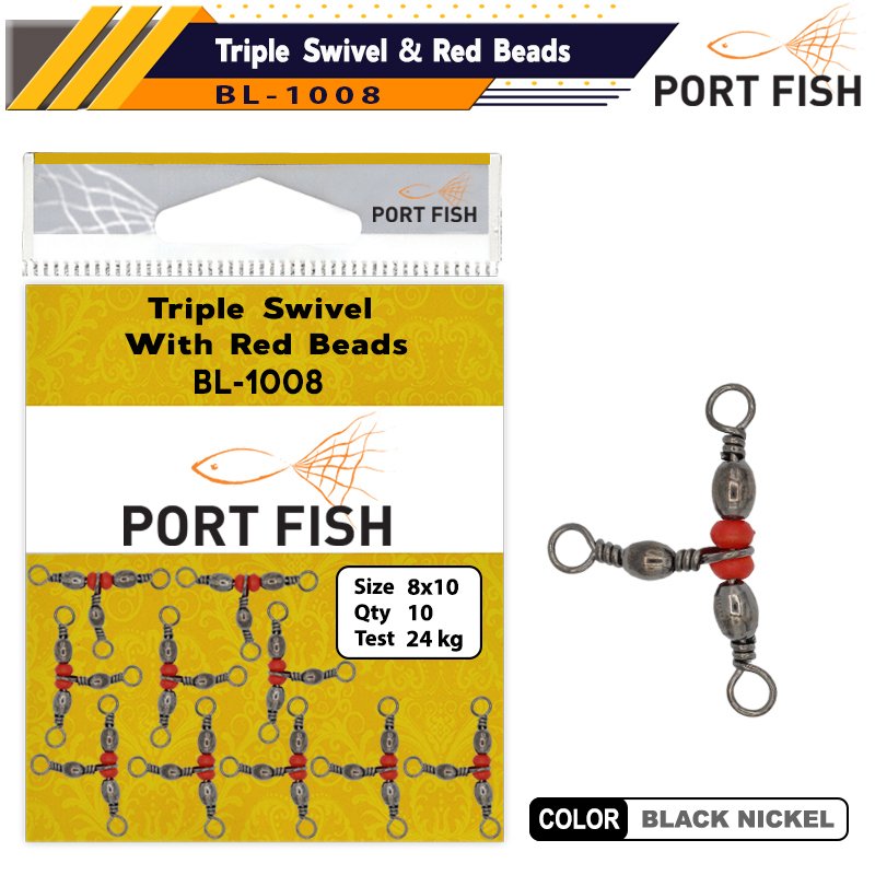 Portfish BL-1008 Üçlü Kırmızı Boncuklu Fırdöndü